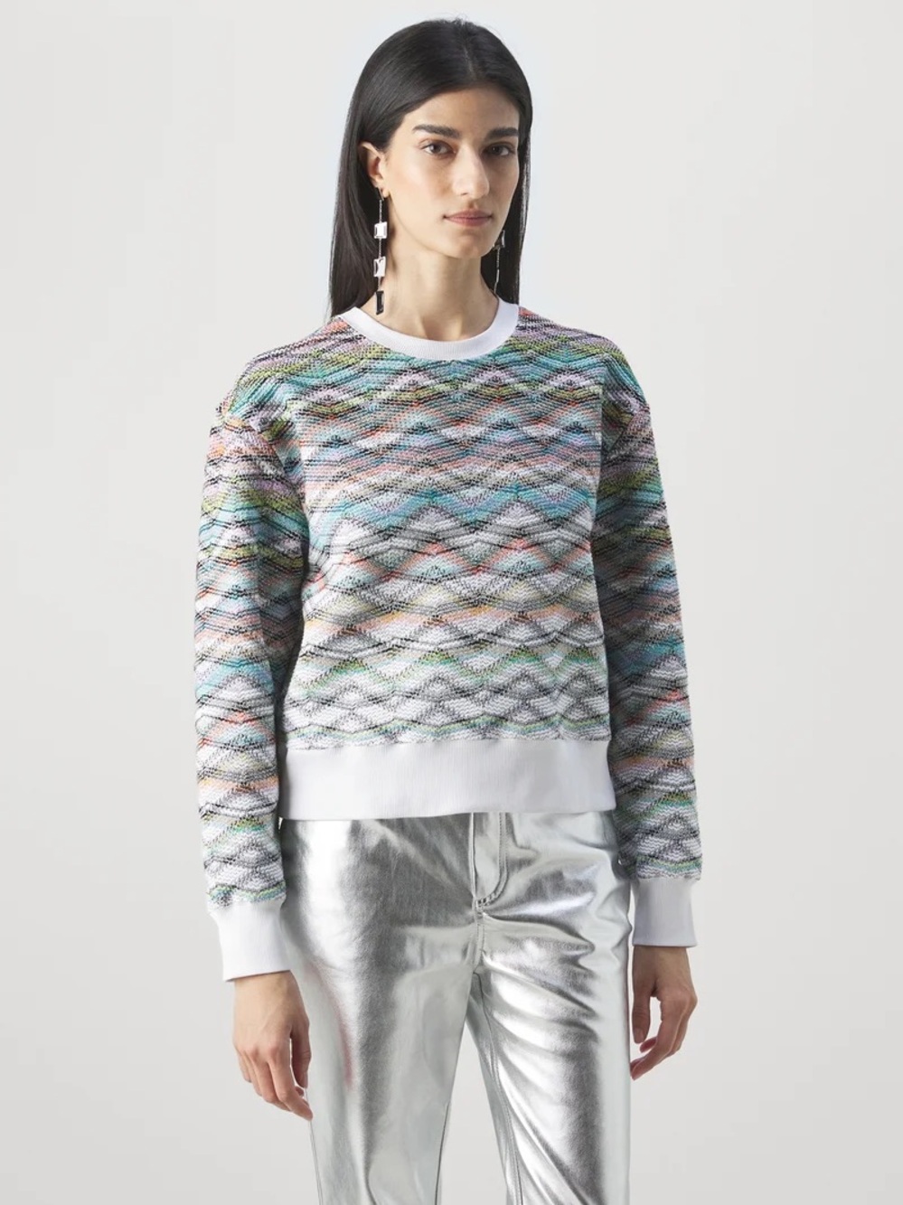 MISSONI Sport Metallic Crochet-Knit Cotton-Blend Sweatshirt Size Small EUC